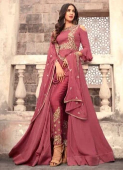 Sonal Chauhan Dark Pink Abaya Style Anarkali Suit Party Wear -C Bazaar Shop Sonal Chauhan Dark Pink Abaya Style Anarkali Suit SLSCC5201 u