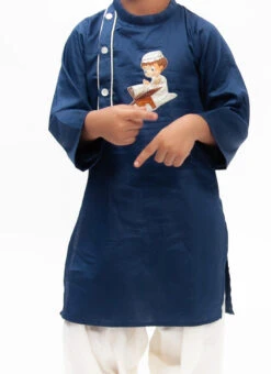 Teal Blue Cotton Silk Kurta Pyjama