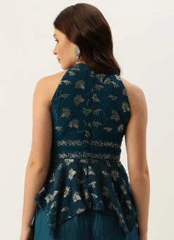 Teal Blue Embroidered Blouse Festive Wear -C Bazaar Shop Teal Blue Embroidered Blouse BLBS02307557 b