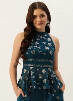 Teal Blue Embroidered Blouse Festive Wear -C Bazaar Shop Teal Blue Embroidered Blouse BLBS02307557 u