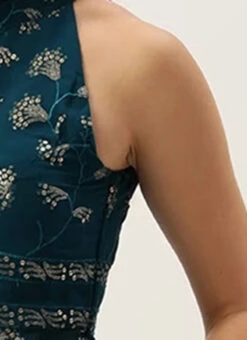 Teal Blue Embroidered Blouse Festive Wear -C Bazaar Shop Teal Blue Embroidered Blouse BLBS02307557 rrc3