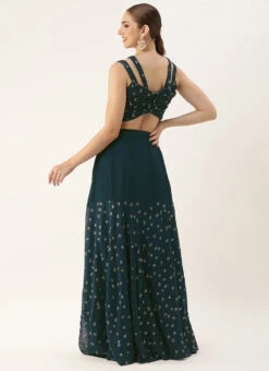 Skirt From Teal Blue Georgette Embroidered Co Ord Set After Six Wear -C Bazaar Shop Teal Blue Georgette Embroidered Co ord Set IWBS02305160 b