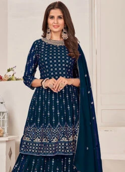 Teal Blue Georgette Embroidery Long Choli Lehenga Party Wear 7 Teal Blue Georgette Embroidery Long Choli Lehenga Party Wear -C Bazaar Shop Teal Blue Georgette Embroidery Long Choli Lehenga GHSAK40381235 b