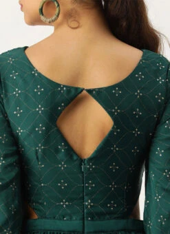 Teal Green Art Silk Foil Printed Maxi Dress Festive Wear -C Bazaar Shop Teal Green Art Silk Foil Printed Maxi Dress DRBS02211113 rrc2