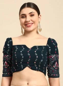 Teal Green Embroidered Blouse Festive Wear 9 Teal Green Embroidered Blouse Festive Wear -C Bazaar Shop Teal Green Embroidered Blouse BLBS02306299 u