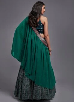Teal Green Embroidery Batik Printed Viscose Umbrella Lehenga Party Wear -C Bazaar Shop Teal Green Embroidery Batik Printed Viscose Umbrella Lehenga GHSACW6756 b