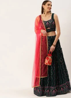 Dupatta From Teal Green Georgette Sequins Embroidered Lehenga After Six Wear -C Bazaar Shop Teal Green Georgette Sequins Embroidered Lehenga GHBS02210903 u