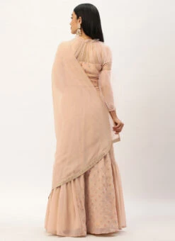 Peach Georgette Embroidered Lehenga Set Party Wear 11 Peach Georgette Embroidered Lehenga Set Party Wear -C Bazaar Shop Teal Green N Pink Georgette Embroidered Lehenga Set GHBS02210976 b
