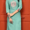 Teal Green Rayon Kurta Straight Pant Suit Party Wear