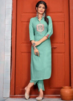 Teal Green Rayon Kurta Straight Pant Suit Party Wear -C Bazaar Shop Teal Green Rayon Kurta Straight Pant Suit KRSSSLI8016 u