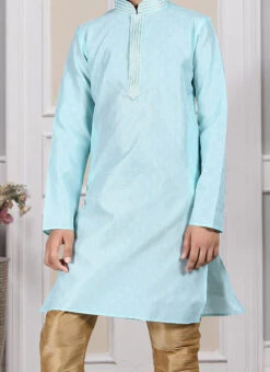 Turquoise Art Silk Printed Kurta Pyjama Party Wear
