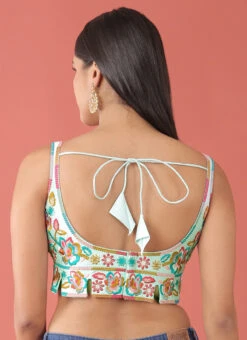 Turquoise Blue Silk Embroidery Blouse Party Wear -C Bazaar Shop Turquoise Blue Silk Embroidery Blouse BLSPFB164TBL b