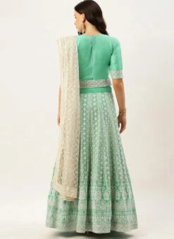Turquoise N Green Embroidered Kali Lehenga Wedding Wear -C Bazaar Shop Turquoise N Green Embroidered Kali Lehenga GHBS02104321 b