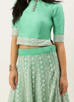 Turquoise N Green Embroidered Kali Lehenga Wedding Wear