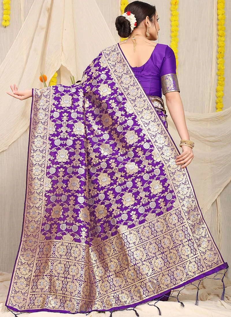 Violet Color Zari Weaving Patola Silk Saree Festive Wear 4 Violet Color Zari Weaving Patola Silk Saree Festive Wear - Image 4