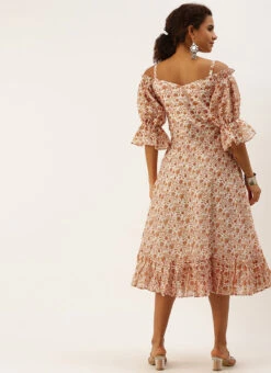 White Art Silk Digital Printed Maxi Dress After Six Wear -C Bazaar Shop White Art Silk Digital Printed Maxi Dress DRBS02209823 b