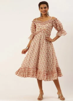 White Art Silk Digital Printed Maxi Dress After Six Wear -C Bazaar Shop White Art Silk Digital Printed Maxi Dress DRBS02209823 u