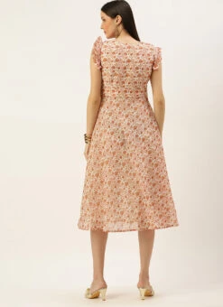 White Art Silk Printed Knife Pleated Style Dress After Six Wear -C Bazaar Shop White Art Silk Printed Knife Pleated Style Dress DRBS02204842 b