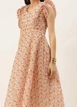 White Art Silk Printed Knife Pleated Style Dress After Six Wear