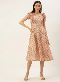 White Art Silk Printed Knife Pleated Style Dress After Six Wear -C Bazaar Shop White Art Silk Printed Knife Pleated Style Dress DRBS02204842 u