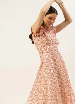 White Art Silk Printed Knife Pleated Style Dress After Six Wear -C Bazaar Shop White Art Silk Printed Knife Pleated Style Dress DRBS02204842 rrc2