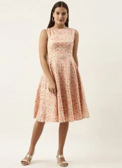 White Brocade Boat Neck Flared Dress Festive Wear -C Bazaar Shop White Brocade Boat Neck Flared Dress DRBS02201299 u