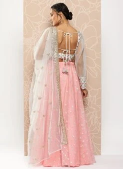 Dupatta From White Chinon Embroidered Pink Organza Lehenga Set After Six Wear -C Bazaar Shop White Chinon Embroidered Pink Organza Lehenga Set GHBS02301031 b 1