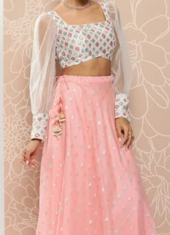 Dupatta From White Chinon Embroidered Pink Organza Lehenga Set After Six Wear