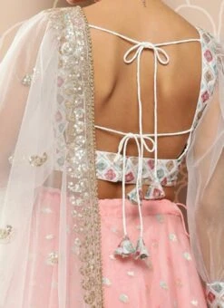Dupatta From White Chinon Embroidered Pink Organza Lehenga Set After Six Wear -C Bazaar Shop White Chinon Embroidered Pink Organza Lehenga Set GHBS02301031 rrc2 1