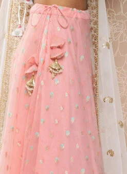 Skirt From White Chinon Embroidered Pink Organza Lehenga Set After Six Wear -C Bazaar Shop White Chinon Embroidered Pink Organza Lehenga Set GHBS02301031 rrc3