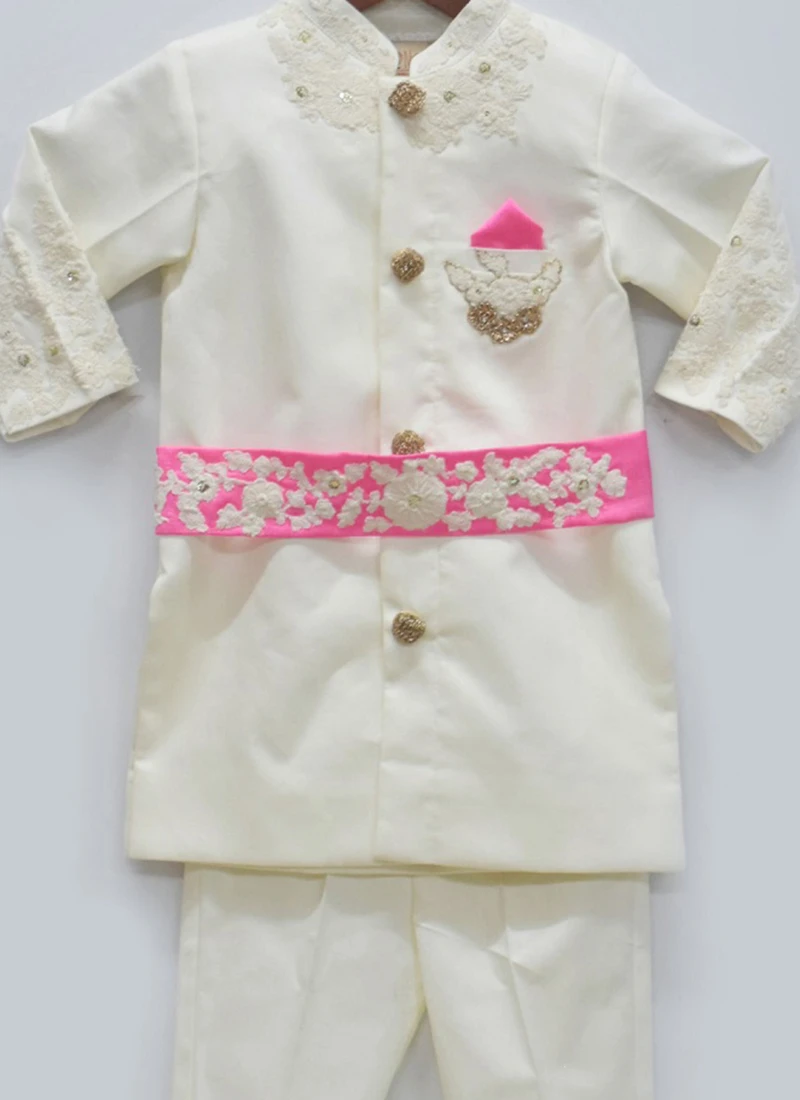 White Cotton Silk Embroidered Boys Kurta Pyjama 1 White Cotton Silk Embroidered Boys Kurta Pyjama
