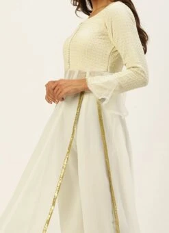 White Embroidered Anarkali Suit Party Wear Festive Wear