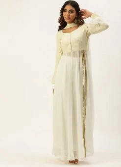 White Embroidered Anarkali Suit Party Wear Festive Wear -C Bazaar Shop White Embroidered Anarkali Suit SLBS02205043 u