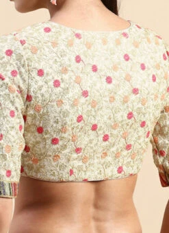 White Embroidered Art Silk V Neck Blouse Festive Wear -C Bazaar Shop White Embroidered Art Silk V Neck Blouse BLBS02303854 rrc2