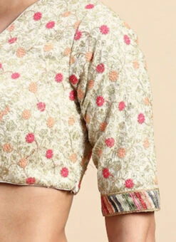 White Embroidered Art Silk V Neck Blouse Festive Wear -C Bazaar Shop White Embroidered Art Silk V Neck Blouse BLBS02303854 rrc3