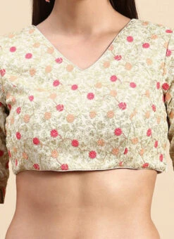 White Embroidered Art Silk V Neck Blouse Festive Wear -C Bazaar Shop White Embroidered Art Silk V Neck Blouse BLBS02303854 rrc4