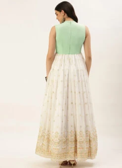 White Embroidered Pleated Style Gown Wedding Wear -C Bazaar Shop White Embroidered Pleated Style Gown IWBS02209734 b