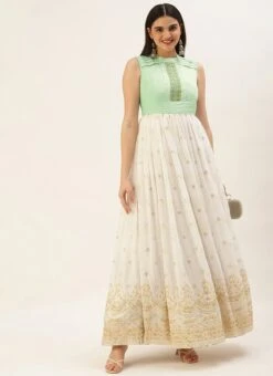 White Embroidered Pleated Style Gown Wedding Wear -C Bazaar Shop White Embroidered Pleated Style Gown IWBS02209734 u