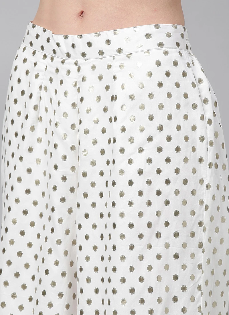 White Foil Print Knee Length Kurta Set Festive Wear 6 White Foil Print Knee Length Kurta Set Festive Wear - Image 6