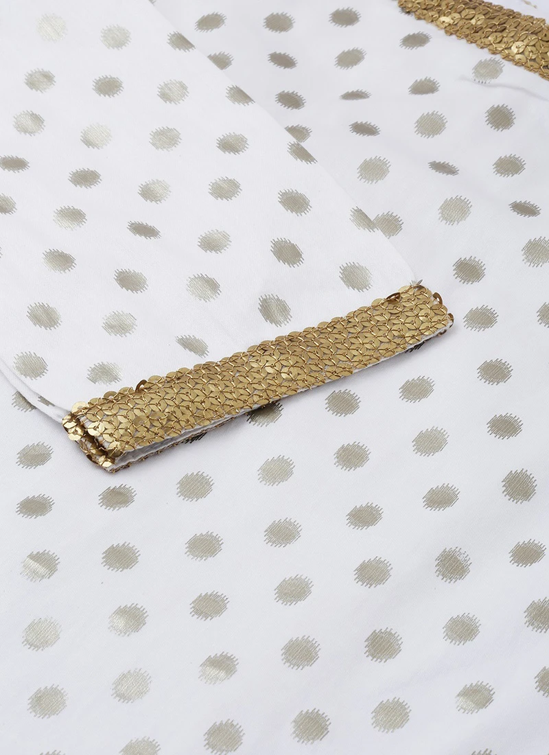 White Foil Print Knee Length Kurta Set Festive Wear 8 White Foil Print Knee Length Kurta Set Festive Wear - Image 8