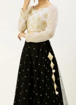 White Foil Print Viscose Black Lehenga Festive Wear Wedding Wear