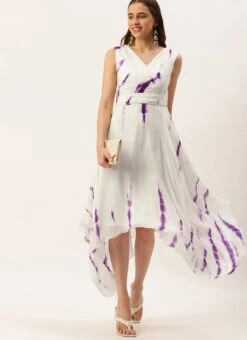 White Georgette Tie N Dye Dress After Six Wear 10 White Georgette Tie N Dye Dress After Six Wear -C Bazaar Shop White Georgette Tie N Dye Dress DRBS02210972 u