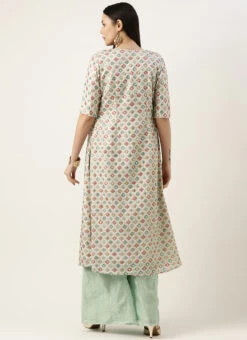 Bottom From White Jacket N Pista Green Embroidered Palazzo Set After Six Wear -C Bazaar Shop White Jacket N Pista Green Embroidered Palazzo Set IWBS02211157 b