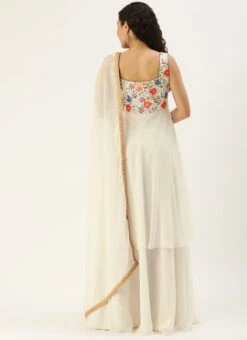 White Layered Anarkali Straight Pant Suit Wedding Wear Festive Wear -C Bazaar Shop White Layered Anarkali Straight Pant Suit Wedding Wear SLBS02107596 b