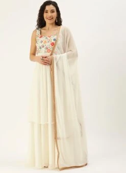 White Layered Anarkali Straight Pant Suit Wedding Wear Festive Wear -C Bazaar Shop White Layered Anarkali Straight Pant Suit Wedding Wear SLBS02107596 u