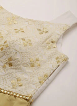 White N Beige Foil Print Layered Gown Wedding Wear -C Bazaar Shop White N Beige Foil Print Layered Gown IWBS02205028 rrc1