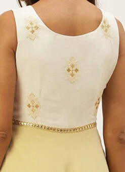 White N Beige Foil Print Layered Gown Wedding Wear -C Bazaar Shop White N Beige Foil Print Layered Gown IWBS02205028 rrc2