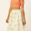 White N Peach Embroidered Lehenga Set Wedding Wear