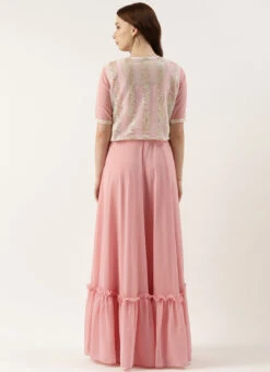 White Net Embroidered Jacket Style Gown Festive Wear -C Bazaar Shop White Net Embroidered Jacket Style Gown IWBS02301760 b