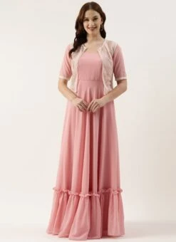 White Net Embroidered Jacket Style Gown Festive Wear -C Bazaar Shop White Net Embroidered Jacket Style Gown IWBS02301760 u